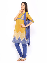 Aurelia Women Mustard Yellow &amp; Blue Churidar Kurta with Dupatta