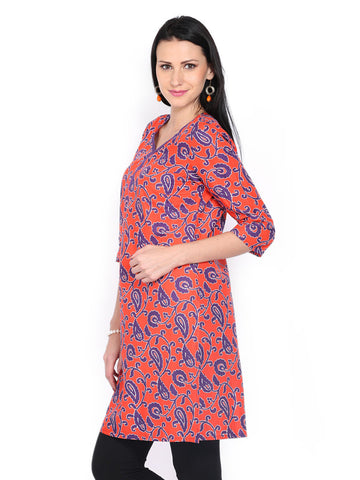 Aurelia Women Orange &amp; Purple Printed Kurta