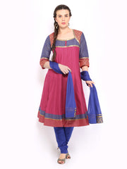 Aurelia Women Pink &amp; Blue Churidar Kurta with Dupatta