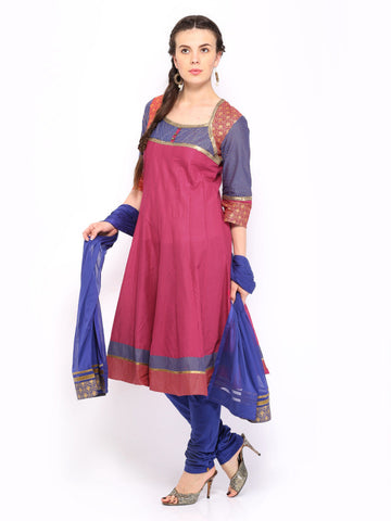 Aurelia Women Pink &amp; Blue Churidar Kurta with Dupatta