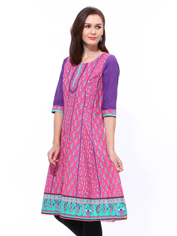 Aurelia Women Pink Printed Anarkali Kurta