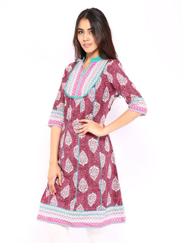 Aurelia Women Dark Pink Printed Kurta