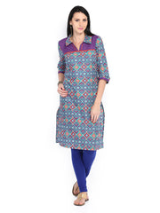 Aurelia Women Purple &amp; Blue Printed Kurta