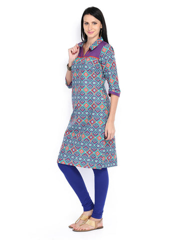Aurelia Women Purple &amp; Blue Printed Kurta