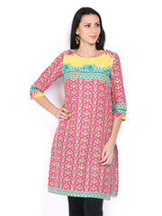 Aurelia Women Pink &amp; Green Printed Kurta