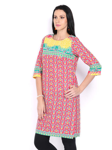 Aurelia Women Pink &amp; Green Printed Kurta