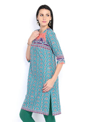 Aurelia Women Teal Blue Printed Kurta