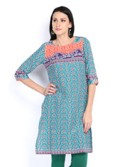 Aurelia Women Teal Blue Printed Kurta