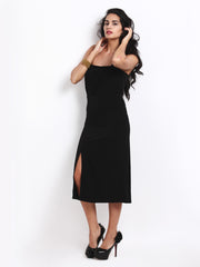 Avirate Solid Black Midi Dress