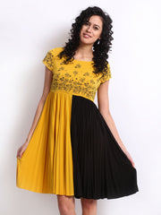 Avirate Yellow &amp; Black Fit &amp; Flare Dress