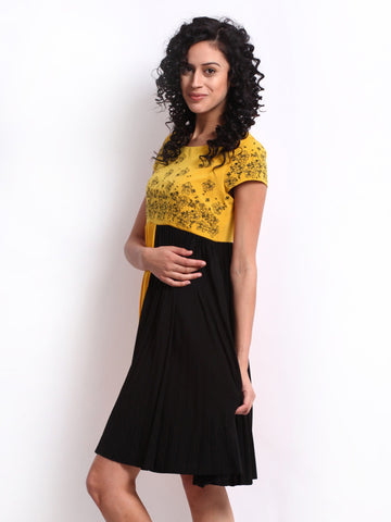 Avirate Yellow &amp; Black Fit &amp; Flare Dress