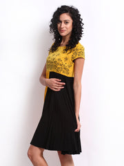 Avirate Yellow &amp; Black Fit &amp; Flare Dress