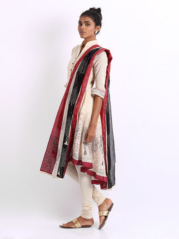 BIBA Women Beige Embroidered Churidar Kurta with Dupatta