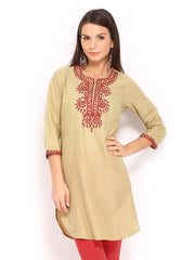 BIBA Women Beige Embroidered Kurta