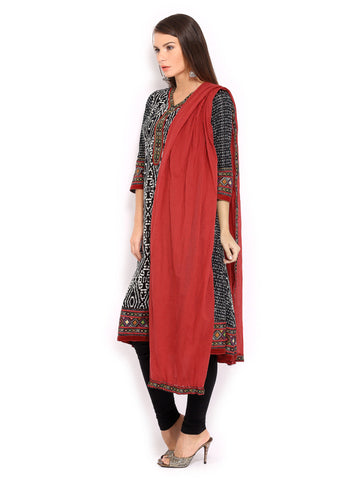 BIBA Women Black Printed Anarkali Churidar Kurta with Dupatta