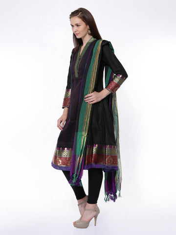 BIBA Women Black Anarkali Churidar Kurta with Dupatta