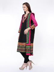 BIBA Women Black Printed Churidar Kurta with Dupatta