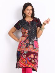 BIBA Women Black Rockstar Printed Kurta
