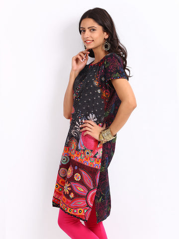 BIBA Women Black Rockstar Printed Kurta