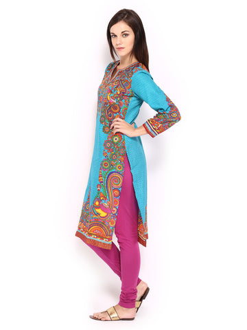 BIBA Women Blue &amp; Multicoloured Printed Kurta