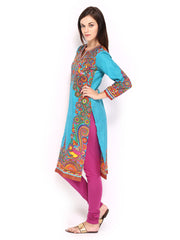 BIBA Women Blue &amp; Multicoloured Printed Kurta