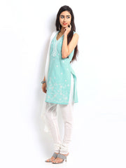 BIBA Women Blue &amp; White Churidar Kurta with Dupatta