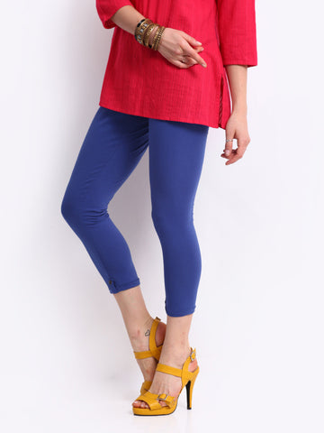 BIBA Women Blue Cotton Stretch Capri Leggings