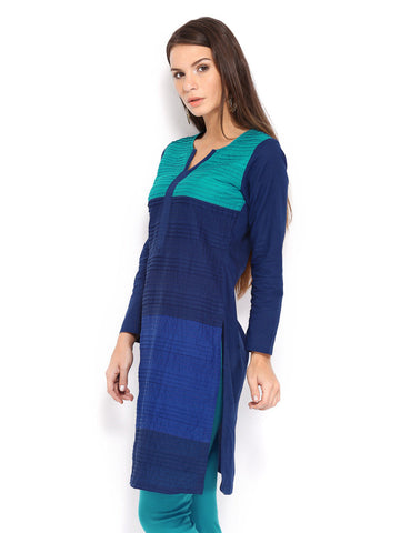 BIBA Women Blue Tucked Kurta
