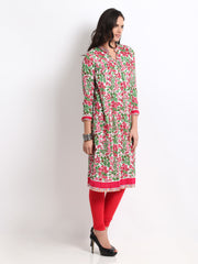 BIBA Women Pink &amp; Green Floral Print Kurta