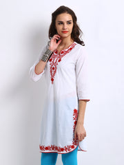 BIBA Women White Embroidered Kurta
