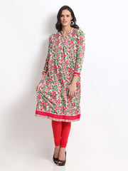 BIBA Women Pink &amp; Green Floral Print Kurta