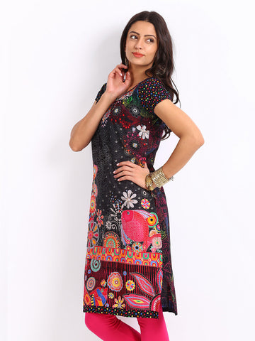 BIBA Women Black Rockstar Printed Kurta