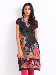 BIBA Women Black Rockstar Printed Kurta