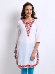 BIBA Women White Embroidered Kurta