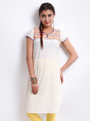 BIBA Women White Embroidered Kurta