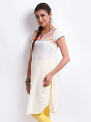 BIBA Women White Embroidered Kurta