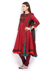 BIBA Women Maroon Printed Churidar Kurta with Dupatta