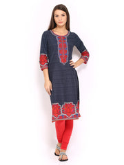 BIBA Women Navy Printed Kurta