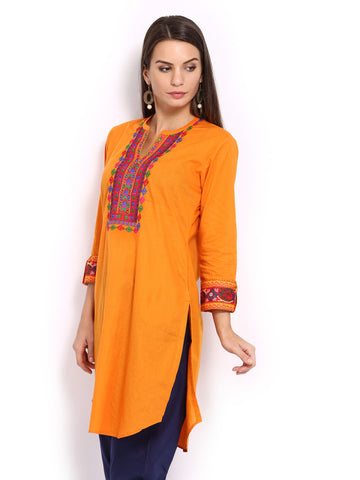 BIBA Women Orange Embroidered Kurta