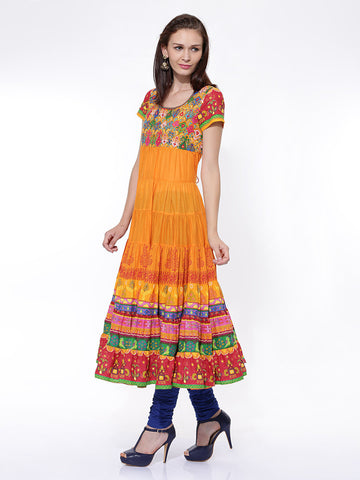 BIBA Women Orange Printed Anarkali Kurta