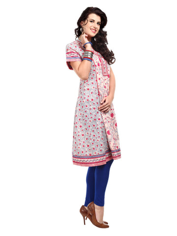 BIBA Women Pink &amp; Blue Floral Print Kurta