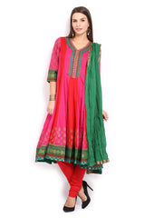 BIBA Women Pink &amp; Red Anarkali Churidar Kurta with Dupatta