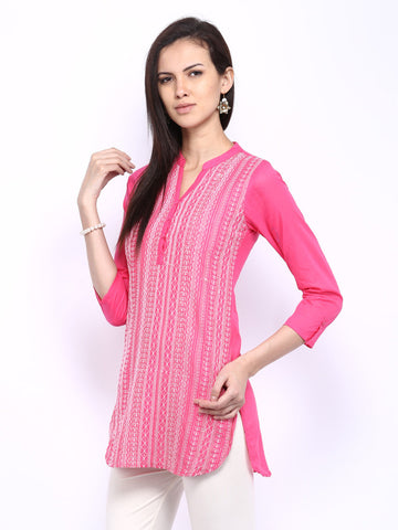 BIBA Women Pink Embroidered Kurti