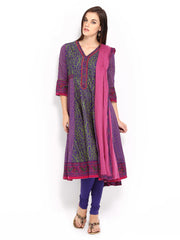 BIBA Women Purple Printed Anarkali Churidar Kurta with Dupatta