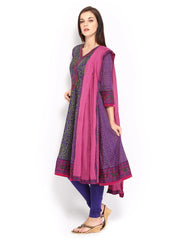 BIBA Women Purple Printed Anarkali Churidar Kurta with Dupatta