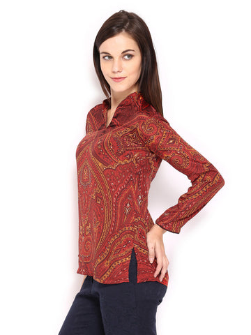 BIBA Women Red &amp; Maroon Printed Kurti