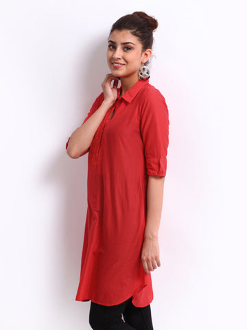 BIBA Women Red Embroidered Kurta