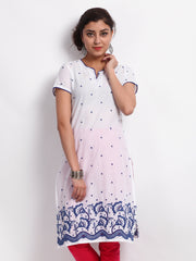 BIBA Women White &amp; Blue Embroidered Kurta