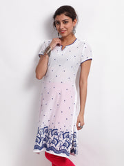BIBA Women White &amp; Blue Embroidered Kurta