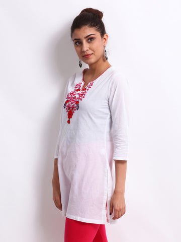 BIBA Women White Embroidered Kurta